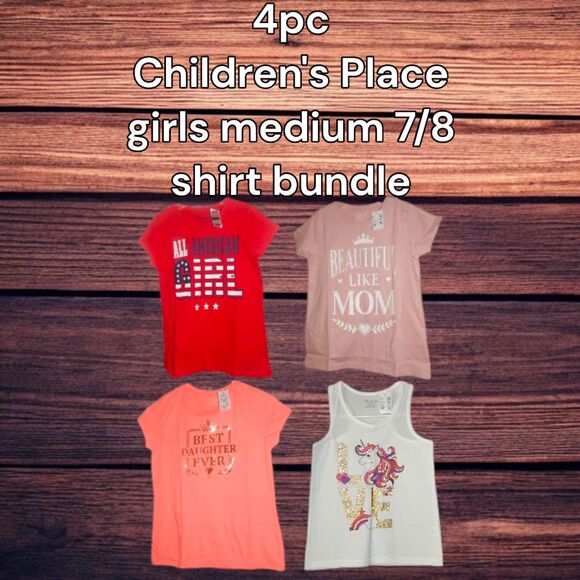 set of 4 bundle CHILDREN'S PLACE girls medium 7/8 New With Tags graphic shirts - Picture 1 of 9
